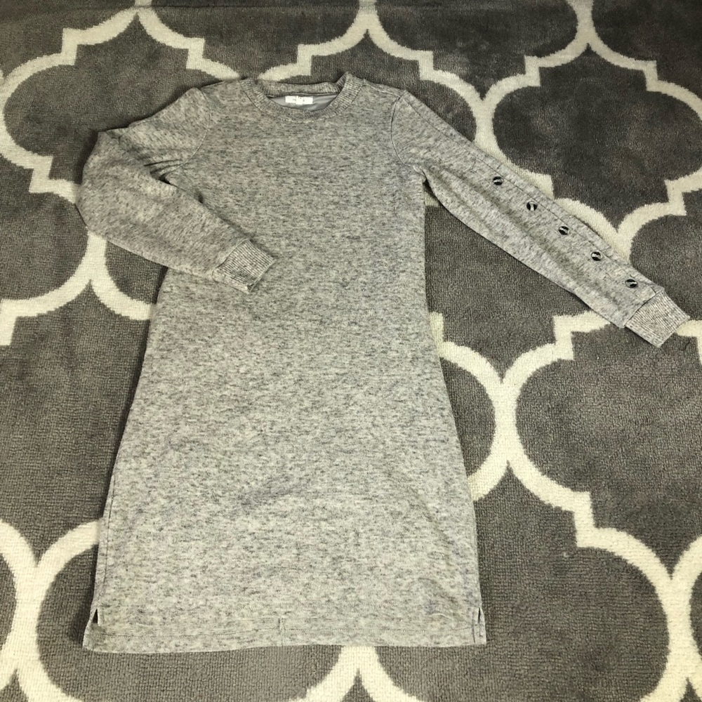 Maurices Dress Womens XS Heather Gray Sweater Dress Lined Button Accent Slit Hem